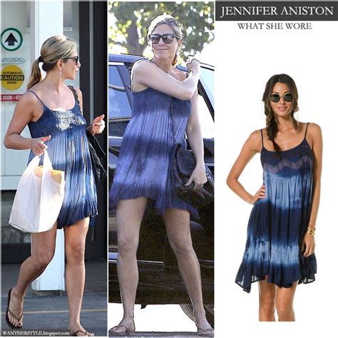 What She Wore Jennifer Aniston In Tie Dye Blue Mini Dress