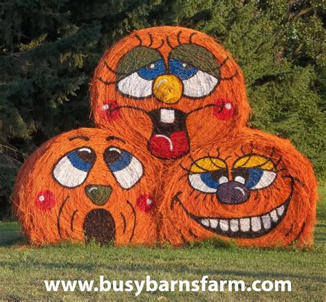 busy barns farm silly pumpkins  bale art projets de halloween botte de foin deco halloween
