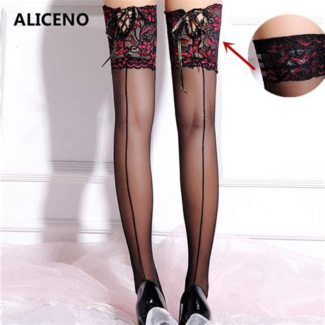 aliceno silicone stap up punk maid cuban heel back seam stockings wide