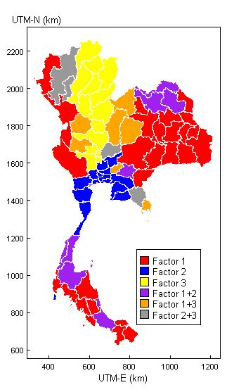 Thematic Map Of Thailand Shows The Regional Variation In Population