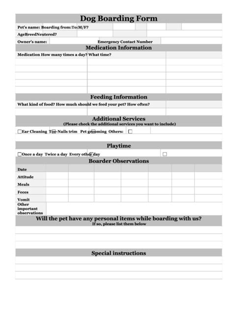 top  pet boarding forms  templates      format