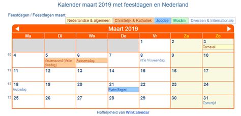 nederland kalender voor afdrukken maart
