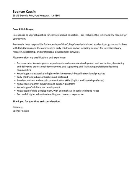 ace info  early childhood education cover letter samples  qualifications  resume