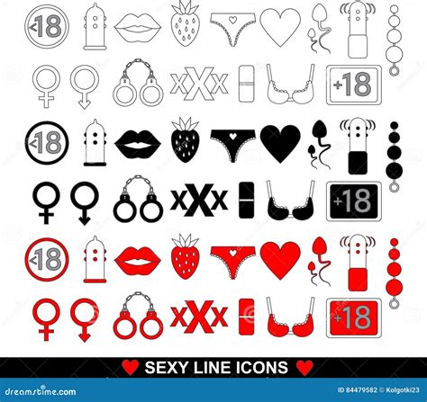 Sex Line Icon Set For Sex Shop Or Valentine`s Day Stock Vector