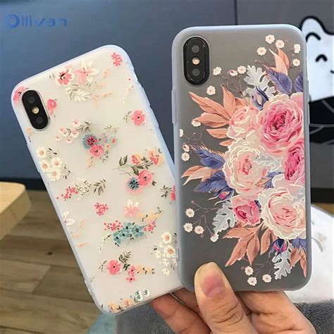luxury flower silicon phone case  iphone    xs max xr rose floral cases  iphone