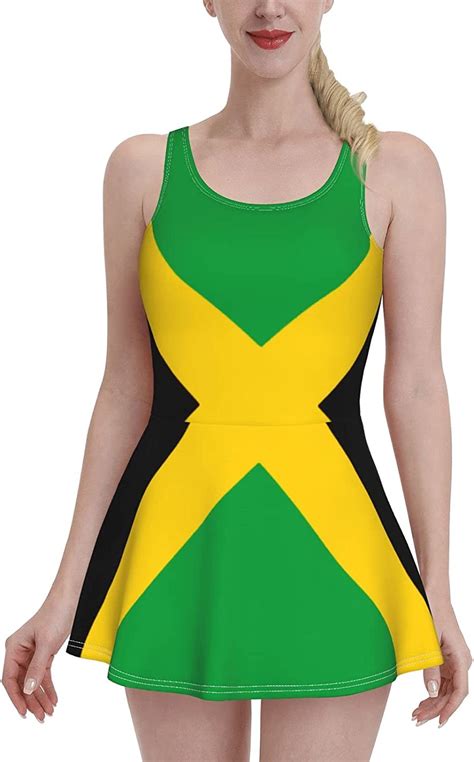 shikakasiqia swimsuit jamaica flag womens one piece swimdress skirted
