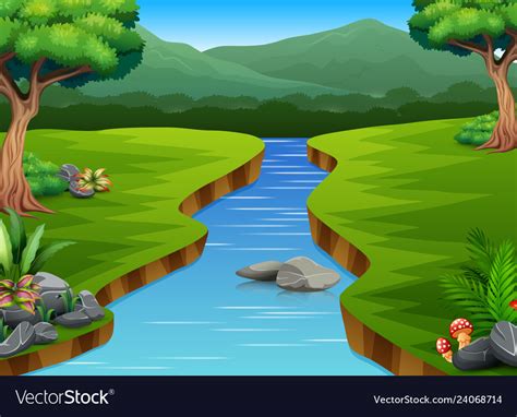 river cartoons in the middle beautiful natural sce