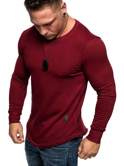 slim fit long sleeve casual  shirts  mens sport gym muscle fitness tops active athletic tee