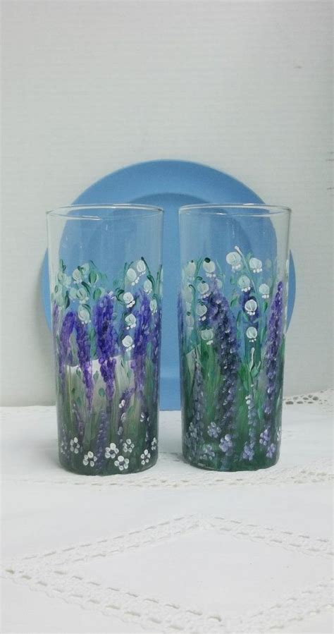 Hand Painted Drinking Glasses Lavender Paint And Drink Glass Art