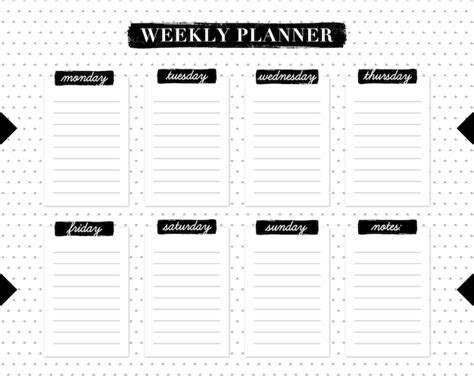 cute weekly planner printable black  white