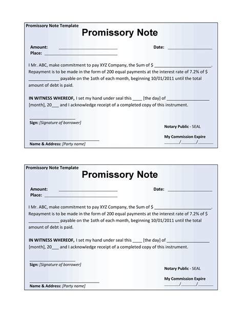 printable promissory note templates forms fillable samples   images