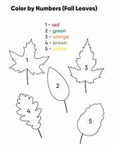 Fall Worksheets Color Leaves Preschool Numbers Kindergarten Printable Printablee Via sketch template