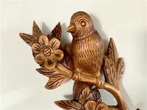 hand carved wooden birds vintage sculpture natural wooden etsy