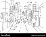 City Street Sketch Road Perspective Vector Linear sketch template