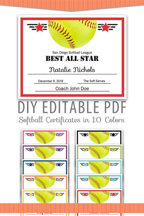 printable softball certificate template printable templates