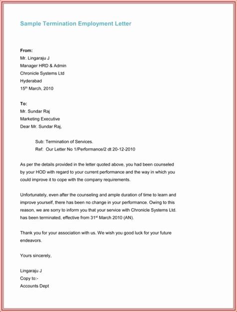 employee termination letter letter  template