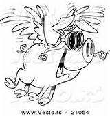 Pig Flying Outline Cartoon Coloring Pigs Vector Fly When Lineart sketch template