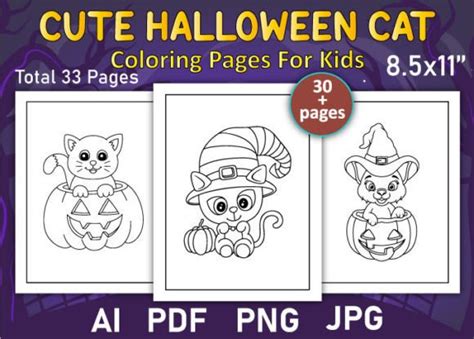 cute halloween cat coloring pages kids designs graphics