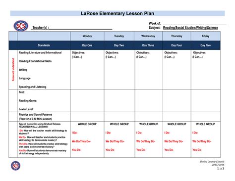elementary lesson plan templates  allbusinesstemplatescom