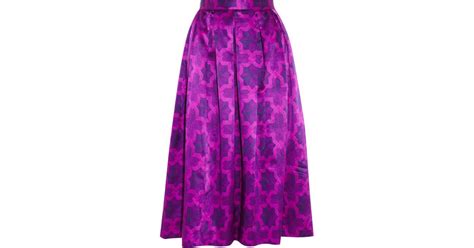 House Of Holland Dirndl Printed Satin Midi Skirt In Purple Lyst
