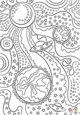 Coloring Pages Space Trippy Alien Planets Printable Flying Saucer Dot sketch template