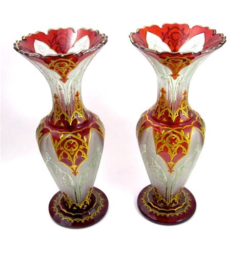 Pair Of Antique Bohemian Red Glass Vases In Sold Bohemian Glass