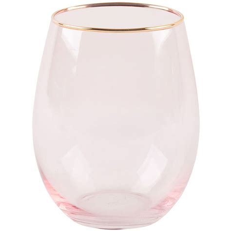 pink stemless wine glass with gold rim at home pink wine glasses
