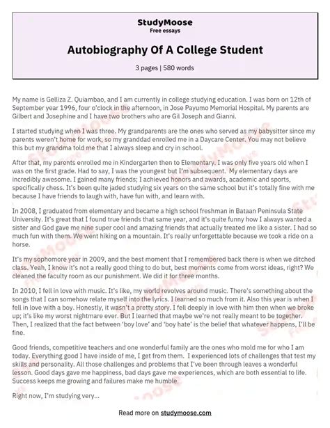 autobiography   college student sample  autobiography