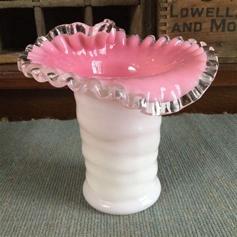 Vintage Pink Fenton Silvercrest Ruffled Vase Case Glass Vase Etsy