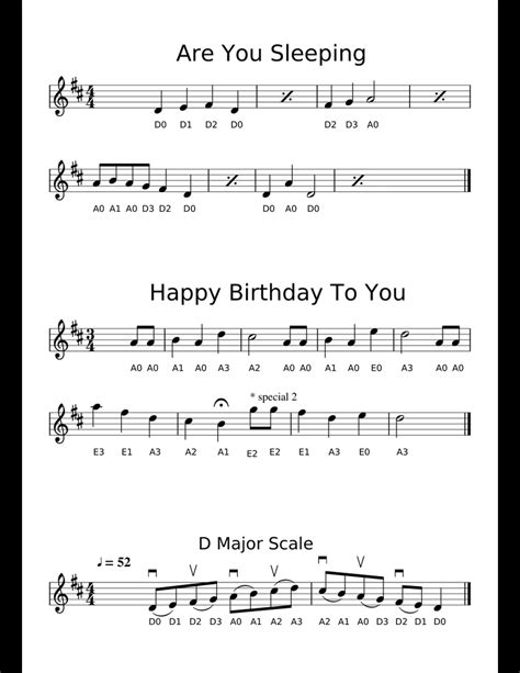 Are You Sleeping Happy Birthday D Major Sheet Music For Violin Viola