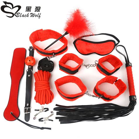 buy black wolf 10pcs new leather bondage set