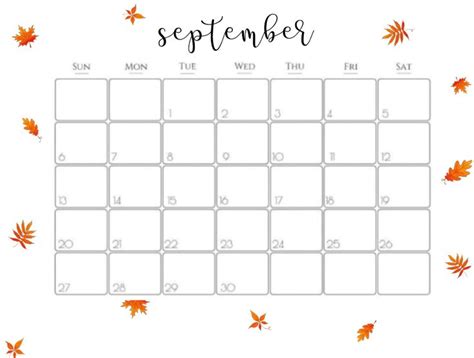 printable september calendar  fall leaves calendar printables