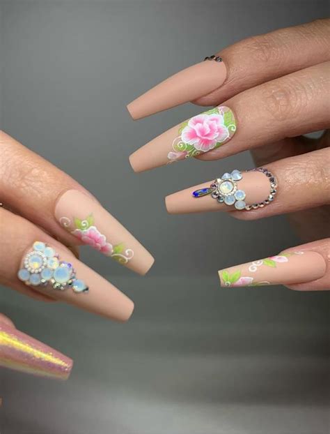 special flower acrylic coffin nails art designs for summer