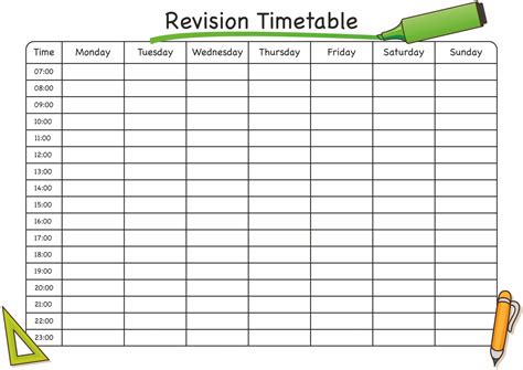 revision timetable template printable templates