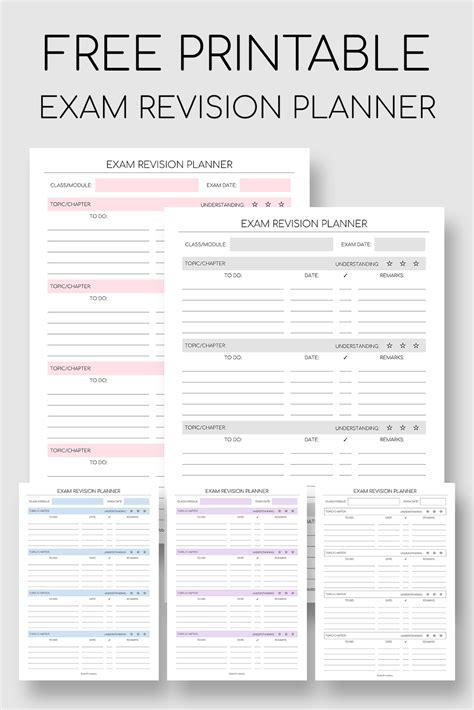 printable exam revision planner