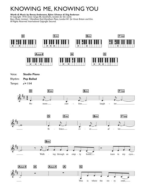 knowing me knowing you sheet music abba piano chords lyrics