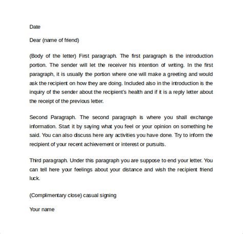 sample friendly letter templates   ms word