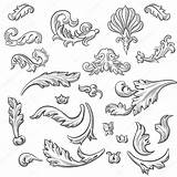 Scroll Baroque Floral Engraving Set Vector Stock Illustration Filigree Designs Stencil Depositphotos Vintage Drawing Ornament Tattoo Barok Frame Ziyaret Et sketch template
