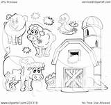 Farm Animals Coloring Barn Outlines Clipart Animal Pages Illustration Digital Collage Granary Royalty Rf Visekart Printable Choose Board Clipartof Book sketch template