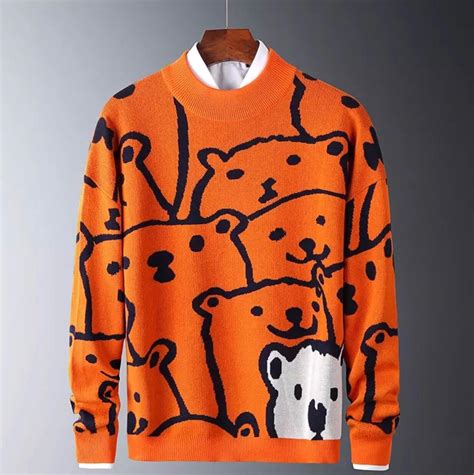 unisex polar bear sweater  blue  orange etsy