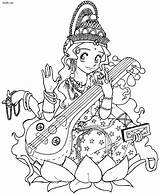 Saraswati Drawing Puja Coloring Pages Draw Goddess Learn Sketch Pic Kids Easy Maa Pencil Drawings Stress Anti Goddesses Getdrawings Line sketch template