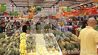 fruit rayon pineapple  hypermarket carrefour  stock footage