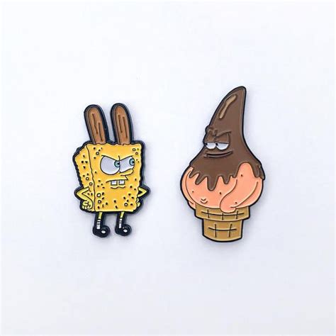 fry cook games enamel pin set spongebob and patrick star ice pin and