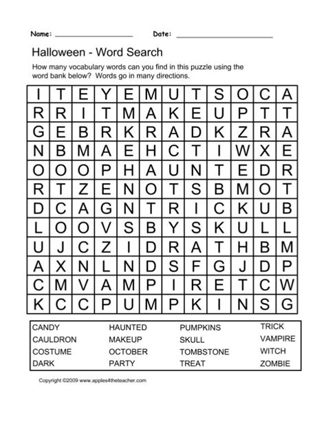 printable halloween word search puzzle spooky halloween worksheets