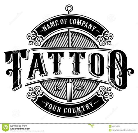 uitstekende tatoegeringsstudio emblem voor witte achtergrond stock illustratie illustration