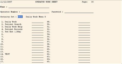operator work sheets sample