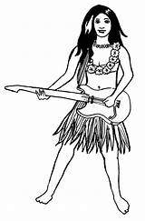 Coloring Girl Guitar Pages Hula Play Performing Hawaiian Dance sketch template