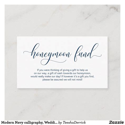 modern navy calligraphy wedding honeymoon fund enclosure card zazzle