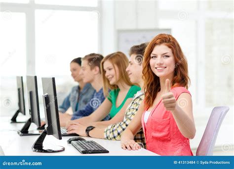female student  classmates  computer class stock photo image  friends scholar
