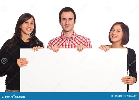 young people hold blank sign stock image image